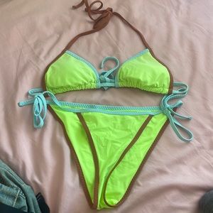 Aerie color block triangle bikini set